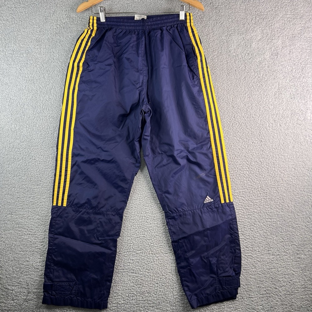 VTG Adidas Track Pants Mens Medium Blue Yellow Windbreaker Break Away Y2K
